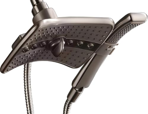 Brushed Nickel Shower Heads Combo with Two Spray Setting Fixed Shower Head and Two Spray Settings Handheld Shower Head with Grey face