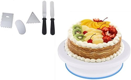 Cake Decorating Turntable, Homeself Cake Plate/Cake Stand/Transfer Cake Tray/Rotating Cake Decorating Kit with 2 Set of 6 inch Knife, Set of 3 Icing Smoother for Cakes, Pies and Tarts (11 Inch)