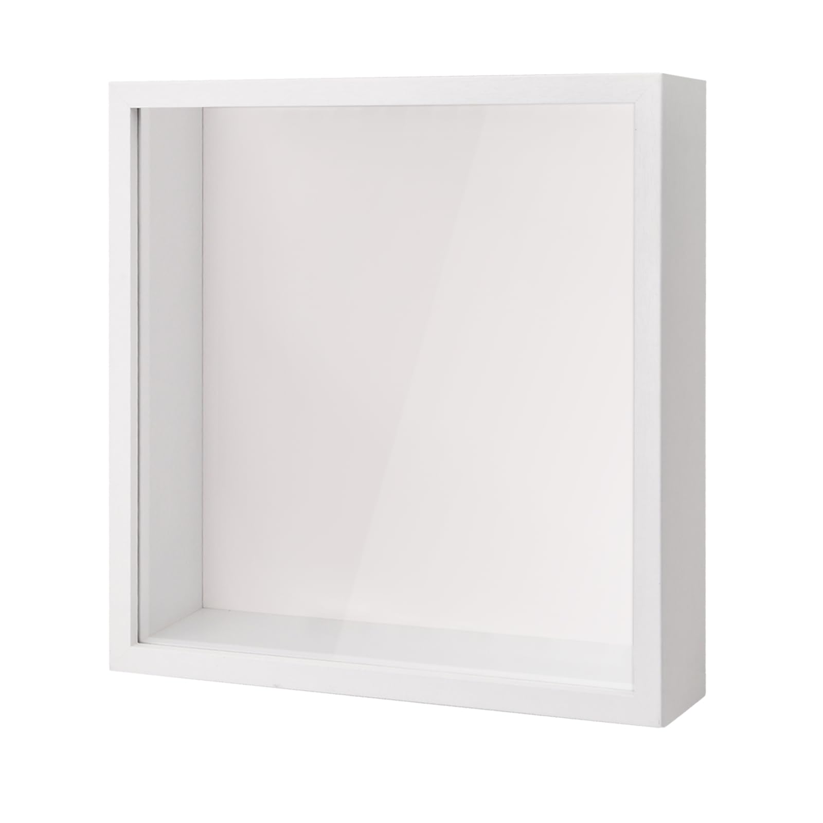 Bhoulandi 3D Shadow Box, Deep Picture Frame Display Box for Tabletop and Wall, Wooden Deep Box Frame for Flower Memorabilia Medal Crafts Tickets (22x22cm White)