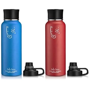 SWIG SAVVY Bottles 40oz Stainless Steel Insulated Water Bottle Wide Mouth BPA Free with Interchangeable Caps Leak-Proof Sports Cap Great for Gym & Coffee Lid Great for Travel Coffee Mug