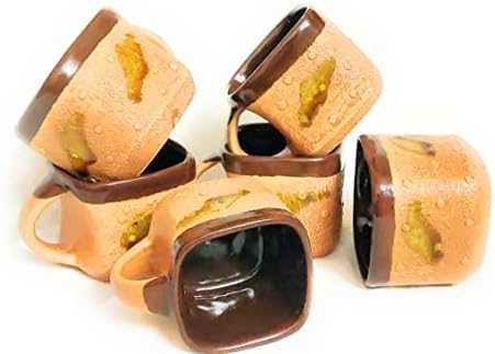Dizymonk Brown Cream Ceramic Tea Cups Coffee Mugs 150 ML Set of 6- Polka Square