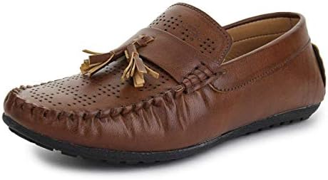 Shoe Fab Men's Leather Kiltie Tasseled Loafers Brown