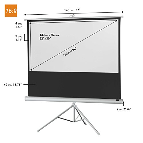 celexon 60" Tripod Projector Screen Tripod Economy, 52 x 30 inches viewing area, 16:9 format, White edition