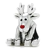 BELLA FASCINI Rudolph Red Nose Reindeer Christmas Charm Bead - 925 Silver - Fits European Bracelets