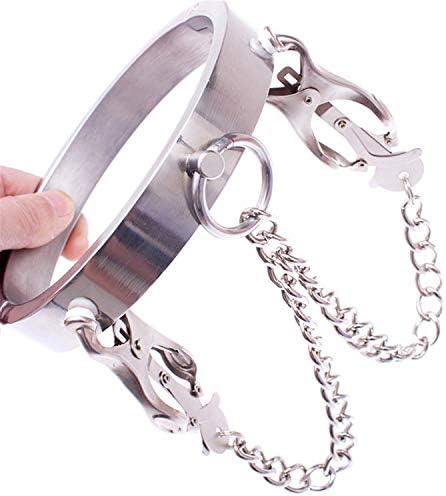 Aaijia O Ring Choker Collar 304 Stainless Steel Metal Necklace Round Shaped Lock Choker Womens Necklace Cosplay Stage Props