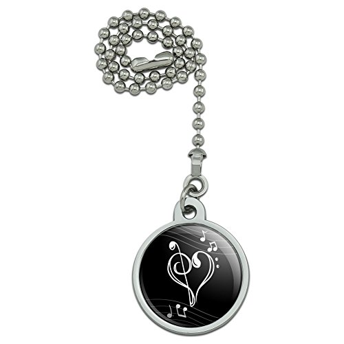 GRAPHICS & MORE Treble Bass Clef Heart Music Black Ceiling Fan and Light Pull Chain