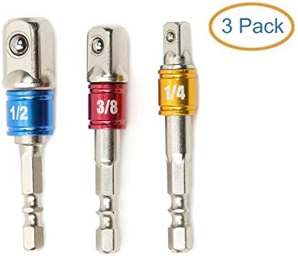 CONBEE 3-Pack 1/4" 3/8" 1/2" Hex Square Nut Driver Power Drill Impact Socket Extension Bit Adapter Set