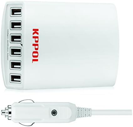 6-Port USB Car Charger Adapter, KPPOL 50W/10A 6-Port Lightning Fast USB Car Charging Hub Station with Smart IC, Multiple Car Charger USB for Apple, Android and Other USB Powered Devices