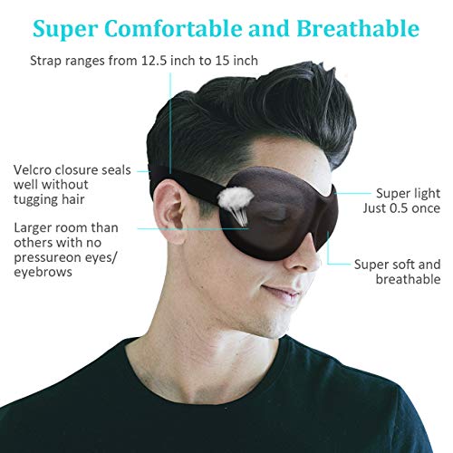 Sleep Mask, Calmsen Eye Mask for Sleeping, 3D Contoured Sleeping Mask for Women Men Kids with 4 Ear Plugs & 1 Silk Pouch, 100% Pitch Black for Travel, Shift Work, Yoga, Meditation