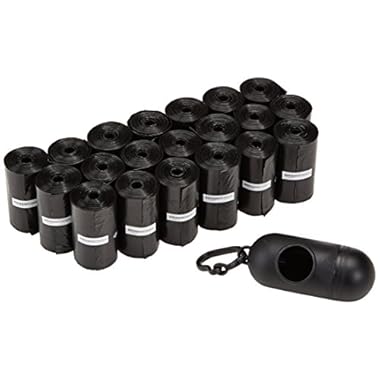 Amazon Basics Dog Poop Bags with Dispenser and Leash Clip, 13 x 9 Inches, Unscented, Black – 300 Bags (20 Rolls)