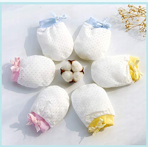 MMBABY 3 Pack Newborn Baby Cotton Gloves Mittens For 0-6 Months Boys Girls (Pink+blue+yellow) - Thumbnail 6