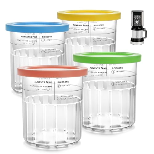 Bosizhang 4 Pack Replacement for Creami Deluxe Pints and Lids, 24 OZ Deluxe XL Containers Compatible with Ninja Creami 11-in-1 NC501 NC500 Series Deluxe Ice Cream Maker(Dishwasher Safe & BPA-Free)