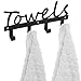 MyGift Wall Mounted Black Metal Towel Rack with 4 Hooks, Hanging Kitchen and Bathroom Storage Towel Hooks with Towels Letter Cut Out Design