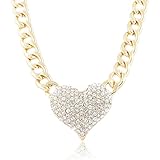Iced Out 3D Heart Pendant with a 16 Inch Adjustable Link Necklace - Goldtone or Silvertone