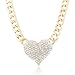 Iced Out 3D Heart Pendant with a 16 Inch Adjustable Link Necklace - Goldtone or Silvertone