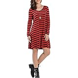 Alumy Women's Tunic Swing T-Shirt Dress Long Sleeve Striped Casual Dress
