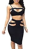 LaSuiveur Womens Two Pieces Skirts Halter Hollow Out Bandage Bodycon Dress Sets