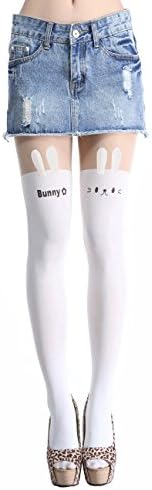 Siftantin Womens Cute Pattern Faux Thigh High Pantyhose (One Size, whiteBunny)