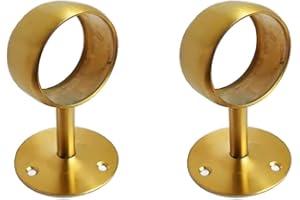 NELXULAS Golden Brushed Stainless Steel Heavy Duty Closet Rod,Curtain Rod End Supports Socket, Flange Rod Holder Closet Pole with Matching Screws (2 INCH)