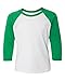 Next Level Big Boy's 3/4-Sleeve Rib-Knit T-Shirt, Small, Kelly/White