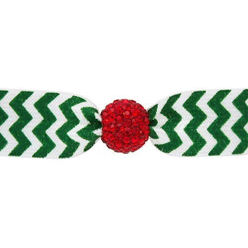 Emi Jay Crystal Bead Hair Ties, Green/White Chevron with Ruby Bead