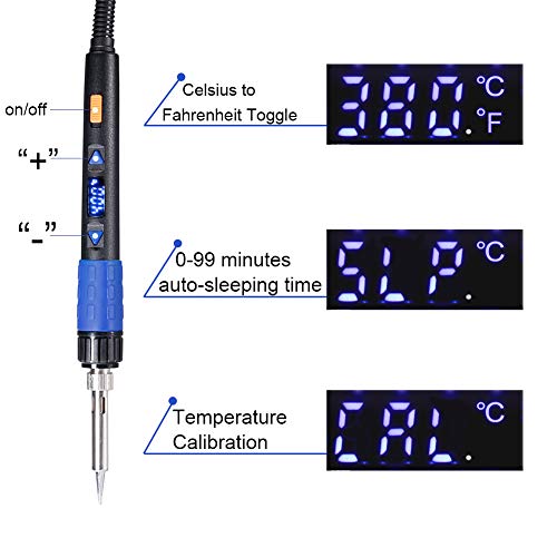 Portable Soldering Iron Kit- K KERNOWO 110V 65W LCD Digital Solder Irons 194-896℉(90-480℃) with ON/OFF Switch, Auto-sleep, thermostatic Design, 10pcs Soldering Gun Kit - Thumbnail 2
