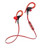 Sports Bluetooth Headphones, Earhook Wireless Headphones with Ergonomic Design for Sport&Running, Build-in Microphone with Noise C ancellation and Stereo Sound, Red