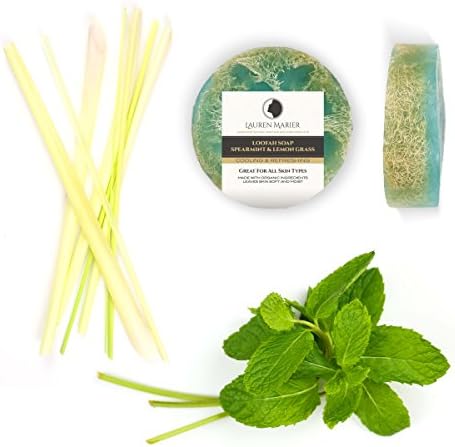 Loofah Mint Lemongrass Soap (Bath Sponge Inside), Handmade in the USA, 100% Organic, For All Skin Types, Face &amp; Body, Men, Women &amp; Teens by Lauren Marier
