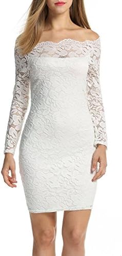 Nacy Women's Off Shoulder Lace Dress Long Sleeve Bodycon Cocktail Dress( X-Large, White)