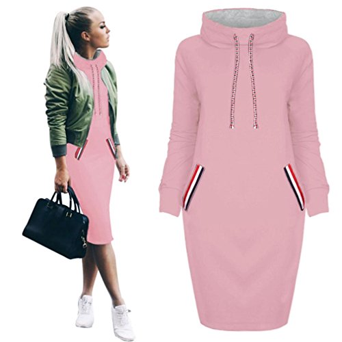BEAUTYVAN Mini Dress for Women 2017 Beautiful Design Women Casual Winter Shirt Long Sleeve Mini Dress (M, Pink)