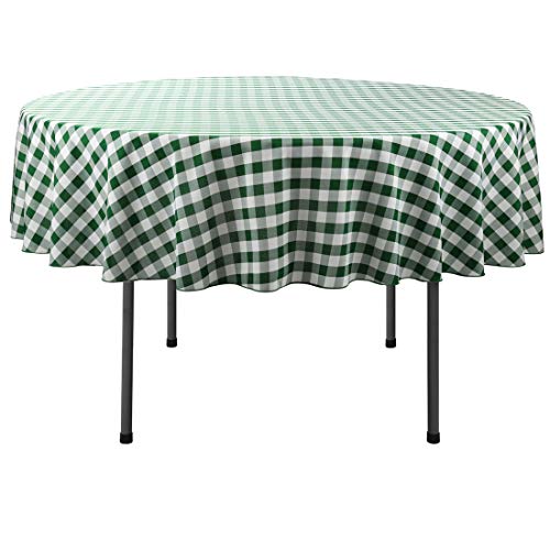 Waysle 70-Inch Round Tablecloth, 100% Polyester Washable Table Cloth for Circular Table, Green and White Checker
