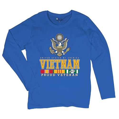Vietnam War Proud Veteran Women's Long Sleeve T-Shirt American Army Vet Saigon Serve Defend Freedom DD 214 Soldier Patriotic Blue Medium at Amazon