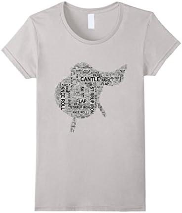Women's English Riding Horse Saddle Parts Word Art Black Font Tshirt Medium Silver