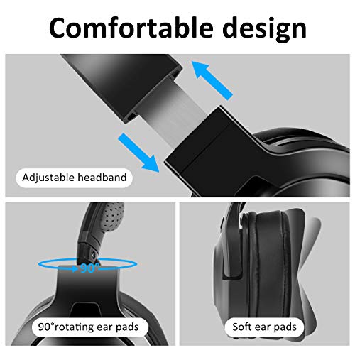 PS4 Headset, 7.1 Bass Surround Bluetooth Wireless Headset, Wired Gaming Headset with Detachable Noise Cancelling Mic for Xbox One, PC, Rotatable Ear Cups Soft Memory Earmuffs, LED Light - Blue