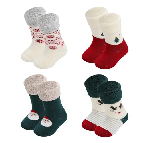 HUMAN FEELINGS Baby Christmas socks 4 Pack 3-6 -12-18-24 months for boy girl babies Infant cotton fuzzy sock Gifts