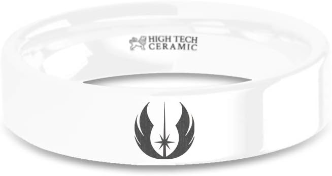 Star Wars Jedi Order Lightsaber Emblem White Ceramic Ring - 6 mm