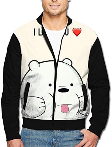 Dbou I Love You We Bare Ice Bears Men's Casual Outdoor Full-Zip Up Jacket Fashion Jackets Coat with Pockets