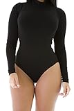 Pink Queen Women's Turtle Neck Long Sleeve Bodycon Bodysuit Leotard Top
