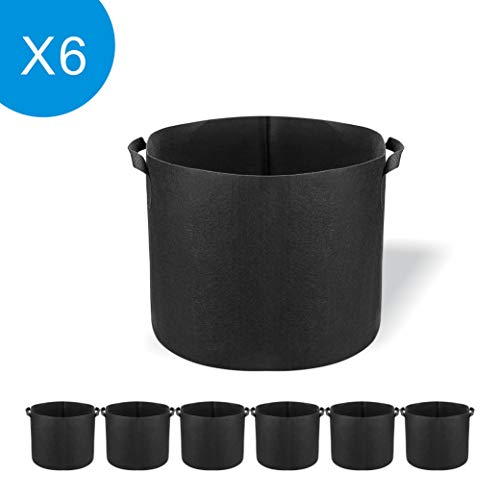 Growtent Garden 6-Pack 7 Gallon Plant Grow Bags – Heavy Duty Thichkened Non-Woven Aeration Fabric Pots with Strap Handles