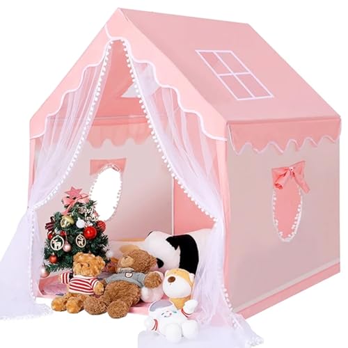 Taysis Princess Play Tent for Girls Indoor & Outdoor, Pink Spacious Children’s Playhouse with Windows and Door Curtains, Easy Setup for Girls and Boys