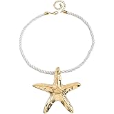 Dtja Large Starfish Pendant Necklace for Women Girls Handmade Hammered Star Shaped Ocean Sea Marine Life Rope Chain Adjustable Necklaces Fashion Chic Beach Holiday Party Jewelry 20"