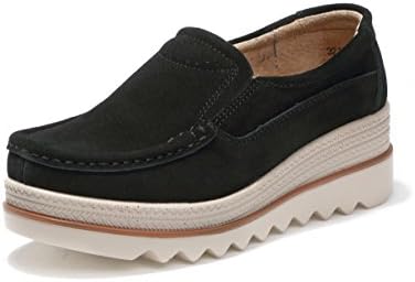 Ladies Loafers, Women Platform Slip On Shoes Comfort Suede Moccasins Fashion Casual Wedge Sneakers Black Grey Khaki Blue 35-42