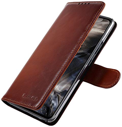 StilGut Wallet Case for OnePlus Nord, Genuine Leather OnePlus Nord Case with Card Holder & Stand Function, Cognac Antique
