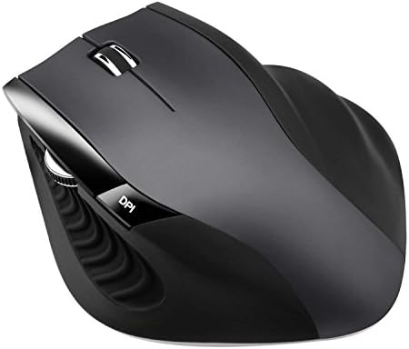 Zamplex Wireless 2.4G Optical Mouse with USB Receiver 3 Adjustable DPI Levels 6 Buttons Black Gray