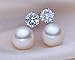 Womens 8-9mm Freshwater Pearl Diamond Stud Earrings 925 Sterling Silver Color White