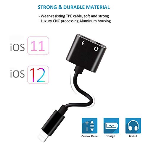 Headphone Jack Adapter Dongle for iPhone Xs/Xs Max/XR/ 8/8 Plus/X (10) /11/11 pro/7/7 Plus Adapter to 3.5mm Splitter Converter Compatible Charger and Listen to Music Aux Adapter Audio + Charge Adaptor