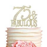 75 & Fabulous GOLD Cake Topper | Premium Sparkly Crystal Rhinestones | 75th Birthday Decoration Ideas | Perfect Keepsake (75&Fab Gold)