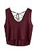 MakeMeChic Women's Lace Up V Neck Knit Crop Tank Top Burgundy one-size