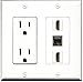 RiteAV - 15 Amp Power Outlet 2 Port HDMI 1 Port Shielded Cat6 Decorative Wall Plate - White