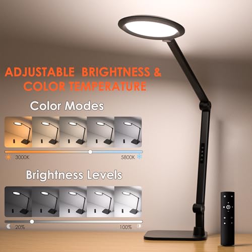 VERSKI 18W LED Desk Lamp with Remote Control for Video Conferencing Zoom Light Daytime Desk Lamp Adjustable Brightness Color Temperature Table Lamp